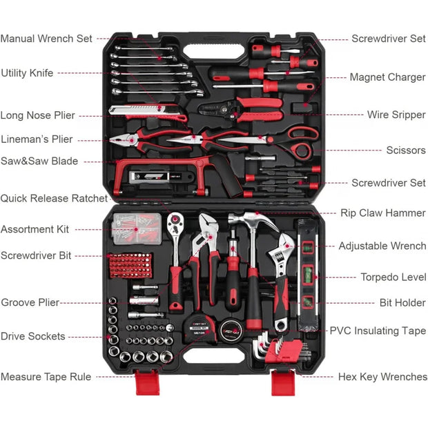 218-Piece Household  Kit, Repair Set, for Homeowner, Plier, Screwdriver , Socket and Toolbox Stor