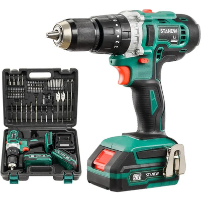 Cordless Hammer Drill Driver Set, Hammer Drill with 2 20V 2.0Ah Li-ion Battery, 1/2" Metal Keyless Chuck 2 Variable Speed