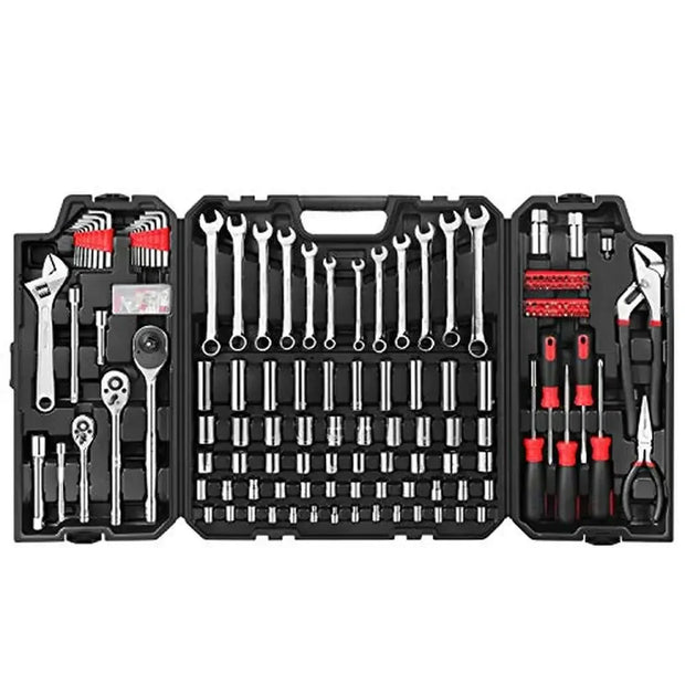 248 Piece Mechanics Tool Set Chrome Vanadium Forged SAE Metric Combination Wrenches Ratchets Pliers Screwdriver Bits Blow-Molded