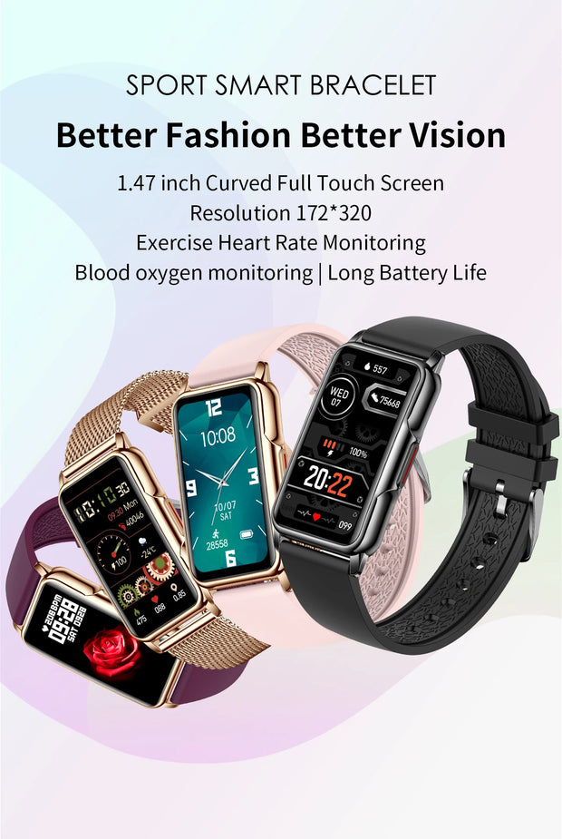 For Android IOS Smart Bracelet Women Smartwatch Men Heart Rate Blood Oxygen Waterproof Sport Smart Band Watch For Ladies +Gift