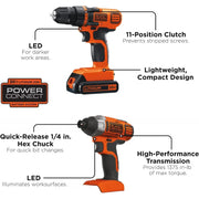 20V MAX Cordless Drill and Impact Driver, Power Tool Combo Kit with Battery and Charger (BD2KITCDDI)