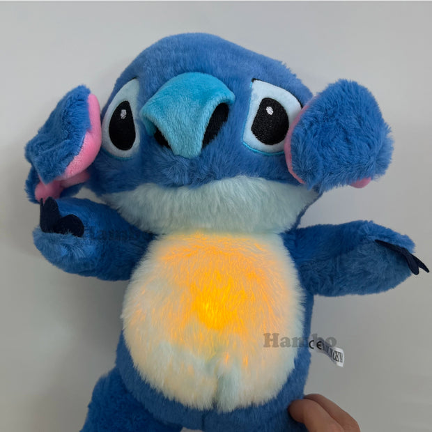 30cm Breathing Stitch with Air Bag and Light Soothing Bear Plush Doll for Baby Sleeping Companion Sound Musical Kawaii Toys Gift