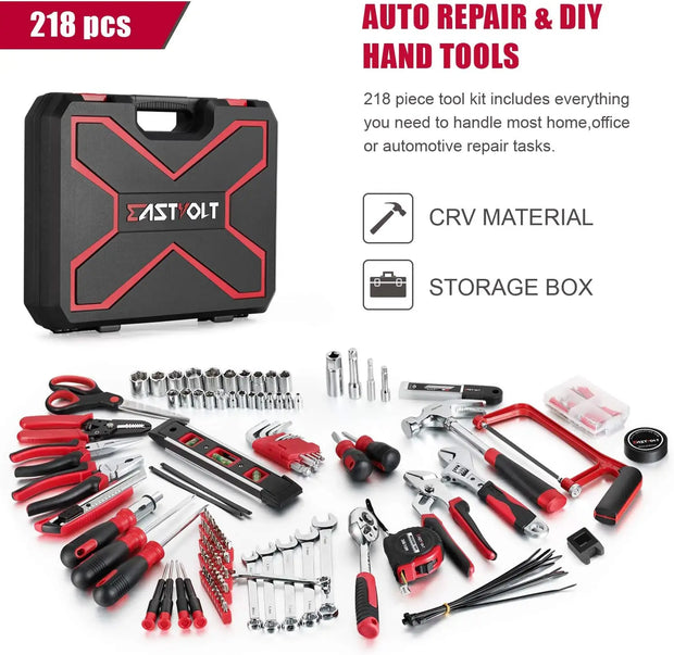 218-Piece Household  Kit, Repair Set, for Homeowner, Plier, Screwdriver , Socket and Toolbox Stor