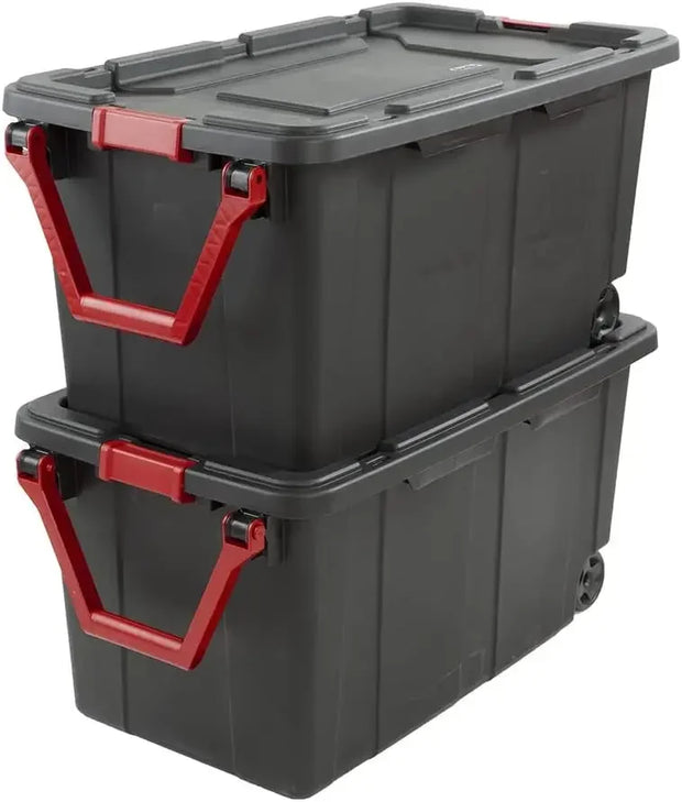 40 Gallon Lidded Home Storage Bins, Durable Stackable Industrial Storage Containers Tote, Organizing Tote Tub Box with Wheeled