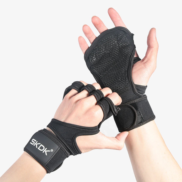 SKDK Weight Lifting Fitness Gloves With Wrist Wraps Silicone Gel Full Palm Protection Gym Workout Gloves Power Lifting Equipment