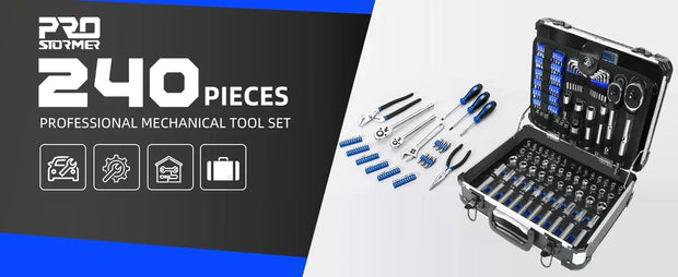 Mechanic Tool Set, 240-Pieces Universal Household Auto Repair Tool Kit with Heavy Duty Aluminium Tool Box