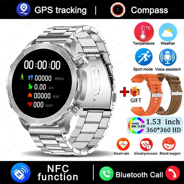 2024 New Bluetooth Call Smart Watch Men For Huawei AMOLED HD Large Screen Heart Rate NFC IP68 Waterproof GPS Sports Smart Watch