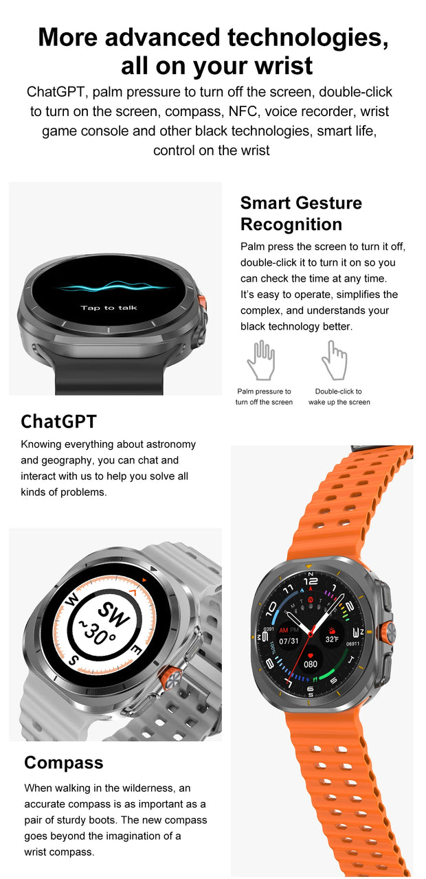 2024 New For Samsung Galaxy Watch 7 Ultra Smart Bracelet Men 32GB Memory GPS Trackr NFC AMOLED Screen Bluetooth call Smartwatchs