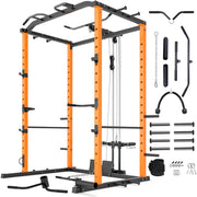 Power Cage with LAT Pulldown Attachment, 1200-Pound Capacity Power Rack Full Home Gym Equipment