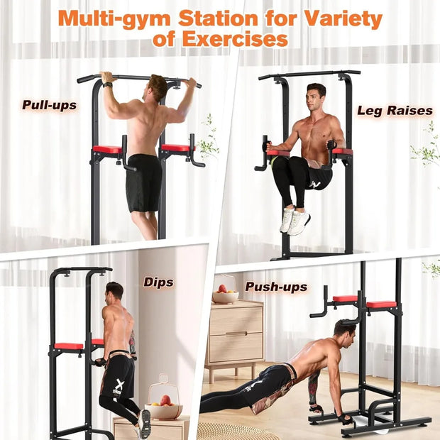 Power Tower Pull Up Bar Dip Station for Home Gym Adjustable Height Strength Training Workout Equipment