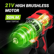 Cordless Drill/Impact Driver Combo Set 21V Brushless Electric Drill 20 3 Torque Settings w/ Battery Charger LED Light Home DIY