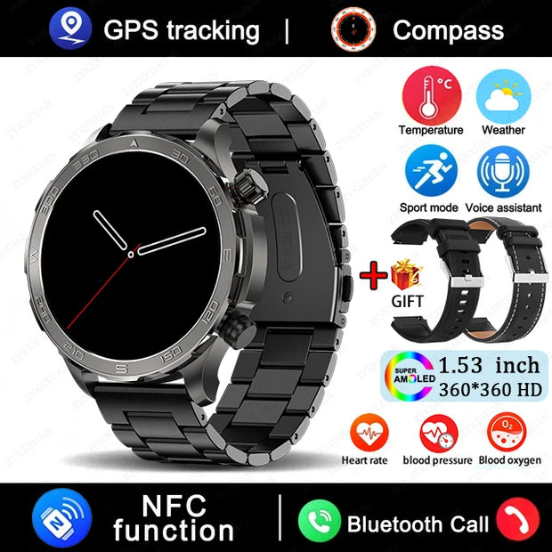 2024 New Bluetooth Call Smart Watch Men For Huawei AMOLED HD Large Screen Heart Rate NFC IP68 Waterproof GPS Sports Smart Watch