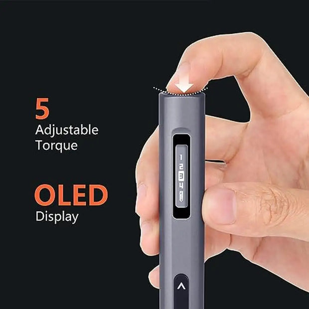 Precision Electric Drill Screwdriver Set OLED Display 5 Torque Gears 420RPM Rechargeable Aluminum Case Lightweight Ideal Indoor