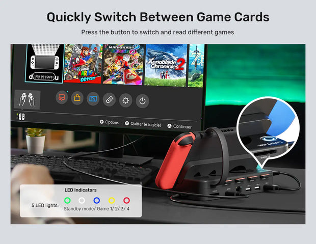 Unitek Switch Game Card Reader with Wireless Remote Control for Nintendo Switch OLED Docking Station to HDMI RJ45 PD 100W Charge