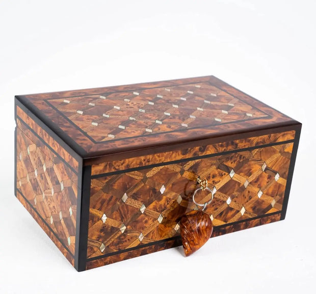 Storage Wooden Box Hand Carved Keepsake with Ebony Wood and Mother of Pearl, (Large Wood Box,Antique, Storage Bins