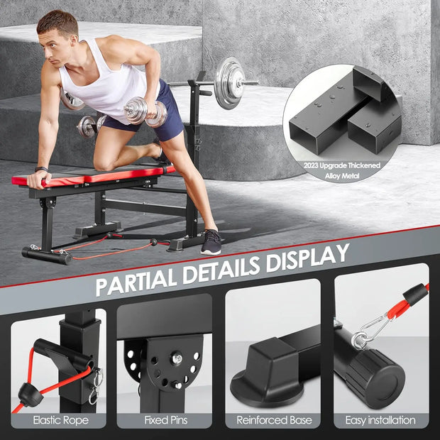 600lbs 6 in 1 Weight Bench Set with Squat Rack Adjustable Workout Bench with Leg Developer Preacher Curl Rack Fitness