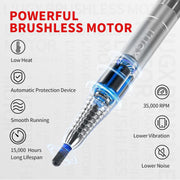 Nail Drill 35000RPM Professional Brushless Electric Nail Drill Machine, Rechargeable Cordless Nail Efile for Acrylic Gel Nails,