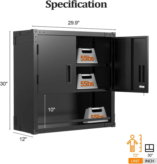 VINGLI Upgraded Wide & Deep Garage Storage Cabinet, Metal Storage Cabinet with Pegboards, Wheels, Locking Doors and Adjustable S