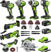 24V 8pcs Combo Kit,(2) Batteries & (2) Chargers. 800in/lb Drill, Impact Driver,Wrench, Multi-tool, Reciprocating Saw,