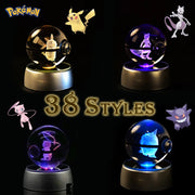 Pokemon 3D Crystal Ball Pikachu Gengar Mew Mewtwo Figurines Lamp Base Pokeball 3D Pokemon Glass Ball Statue Kids Birthday Gift