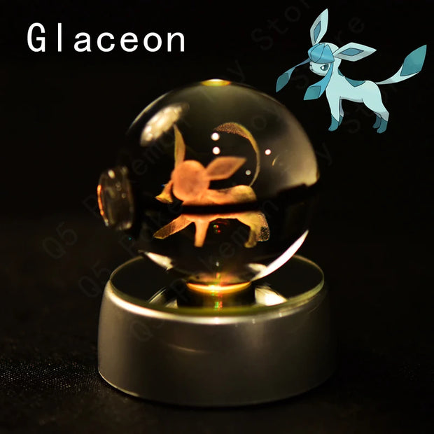 Pokemon 3D Crystal Ball Pikachu Gengar Mew Mewtwo Figurines Lamp Base Pokeball 3D Pokemon Glass Ball Statue Kids Birthday Gift