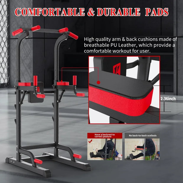 Power Tower Dip Station, Pull Up Bar Station & Multi-Function Gym Equipment Adujustable Height Up to 85.5",Load 350LBS