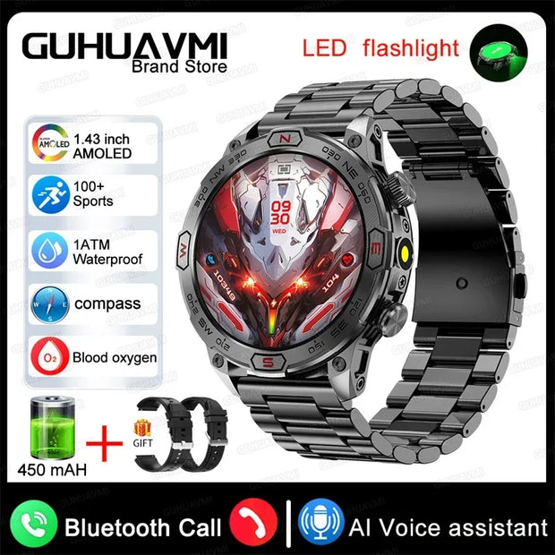 2024 For Xiaomi Outdoor Military Flashlight GPS Smart Watch Man AMOLED HD Screen Heart Rate BT Call 5ATM Waterproof Smartwatches