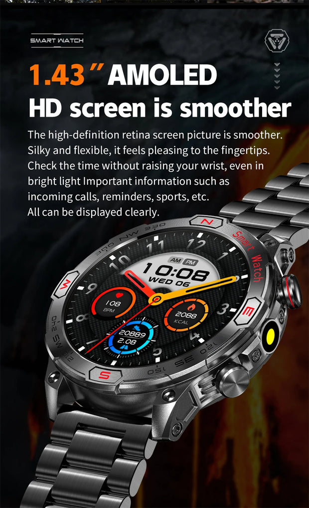 2024 New Real AMOLED Smart Watch Men 450 mAh Battery Fitness Tracker IP68 Waterproof Bluetooth Call Smartwatch For Huawei Xiaomi