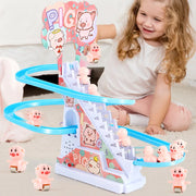 Children Fun Toy Small Duck Penguin Electronic Climbing Stairs Track Toy Light Musical Slide Track Coaster Baby Educational Gift