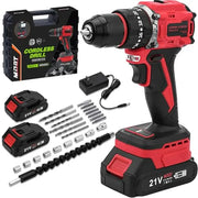 Cordless Drill/Impact Driver Combo Set 21V Brushless Electric Drill 20 3 Torque Settings w/ Battery Charger LED Light Home DIY