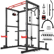 Power Rack, Multi-Functional  Cage with LAT Pulldown Pulley System, Squat More Training Attachments for Home Gym