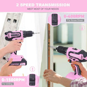 232-Piece 20V Pink Cordless Lithium-ion Drill Driver and Home Tool Set, Lady's Repairing Kit with 12-Inch Wide Mouth Open Storag