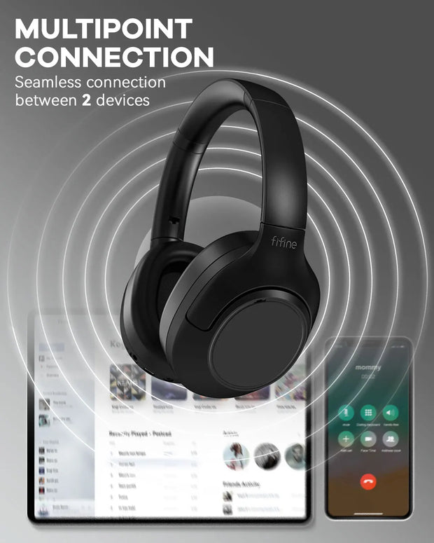 FIFINE Bluetooth wireless headset,Noise Canceling Headphones withe Transparency Mode,Deep Bass,Clear Calls,65H Playtime -X3