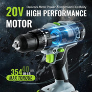 20V Max Cordless Drill Driver Set, Electric Power Impact Drill Tool with 102 Pieces Accessories, 1/2'' Chuck Impact Drill Kit wi