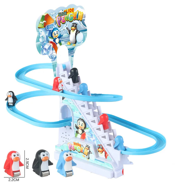 Children Fun Toy Small Duck Penguin Electronic Climbing Stairs Track Toy Light Musical Slide Track Coaster Baby Educational Gift