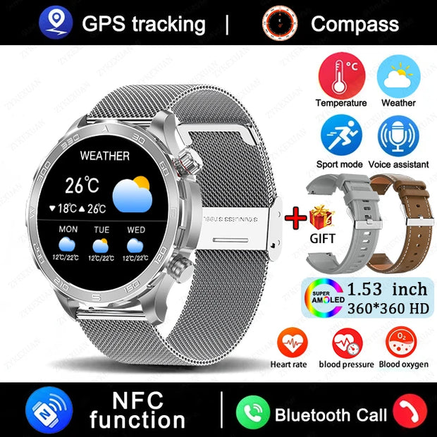 2024 New Bluetooth Call Smart Watch Men For Huawei AMOLED HD Large Screen Heart Rate NFC IP68 Waterproof GPS Sports Smart Watch