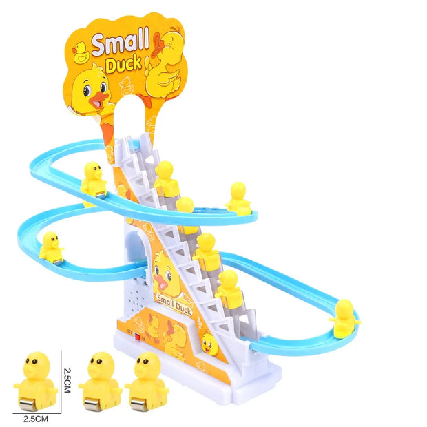 Children Fun Toy Small Duck Penguin Electronic Climbing Stairs Track Toy Light Musical Slide Track Coaster Baby Educational Gift