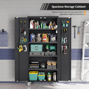 VINGLI Upgraded Wide & Deep Garage Storage Cabinet, Metal Storage Cabinet with Pegboards, Wheels, Locking Doors and Adjustable S