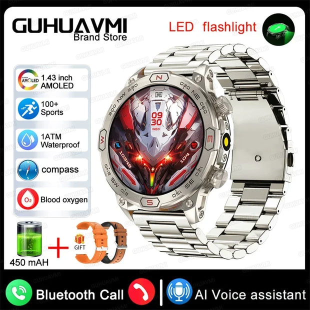 2024 For Xiaomi Outdoor Military Flashlight GPS Smart Watch Man AMOLED HD Screen Heart Rate BT Call 5ATM Waterproof Smartwatches