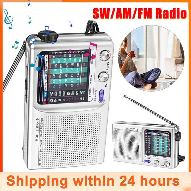 Handheld Radio Built-in Speaker Stereo Radio Telescopic Antenna SW AM FM Mini Portable Radio Outdoor Emergency Speaker Device