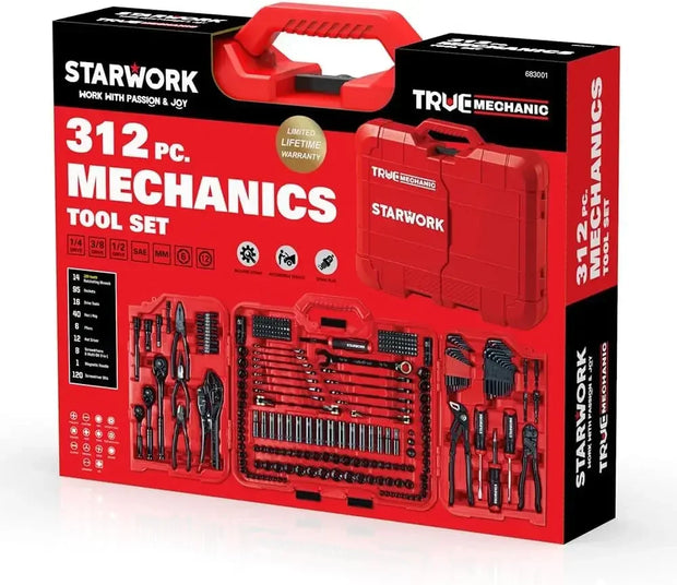 312-Piece Mechanics Tool Set and Socket Set, Professional, SAE/Metric