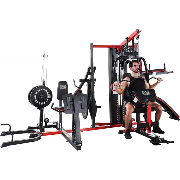 Multifunctional Home Gym System Workout Station with Leg Extension and Preacher Curl, 122.5LB Weight Stack, Multiple Options, Mu