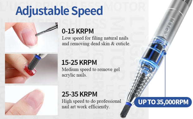 Nail Drill 35000RPM Professional Brushless Electric Nail Drill Machine, Rechargeable Cordless Nail Efile for Acrylic Gel Nails,