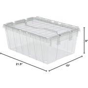 39085SCLAR Plastic Storage and Distribution Container Tote with Hinged Lid (6 Pack), 21.5" L x 15" W x 9" H, Clear