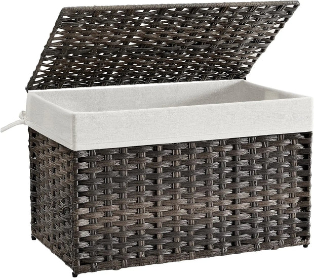 Storage Basket with Lid, 42.3 Gallon (160L) Storage Bin, Woven Blanket Storage Basket with Handles, Foldable, Removable Liner