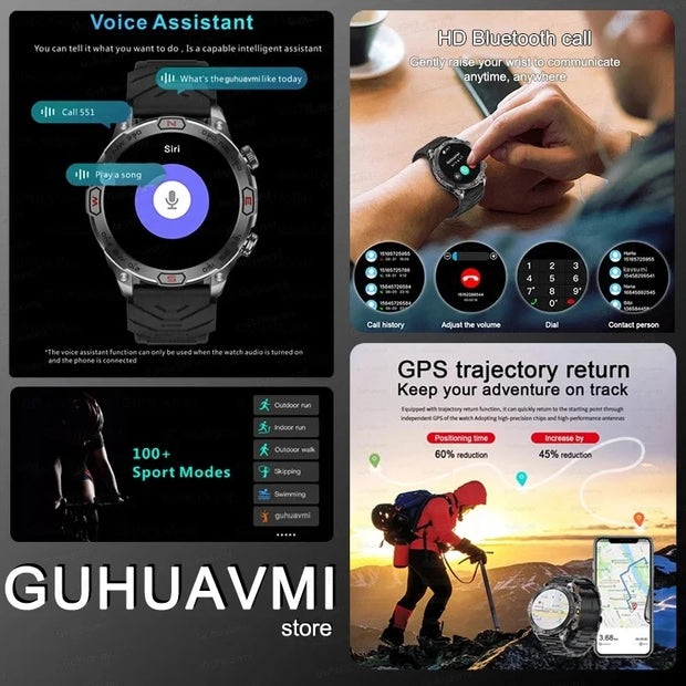 2024 For Xiaomi Outdoor Military Flashlight GPS Smart Watch Man AMOLED HD Screen Heart Rate BT Call 5ATM Waterproof Smartwatches