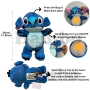 30cm Breathing Stitch with Air Bag and Light Soothing Bear Plush Doll for Baby Sleeping Companion Sound Musical Kawaii Toys Gift