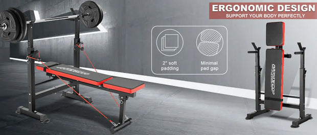 600lbs 6 in 1 Weight Bench Set with Squat Rack Adjustable Workout Bench with Leg Developer Preacher Curl Rack Fitness