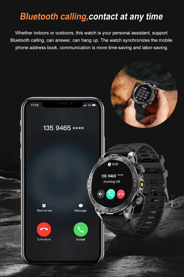 2024 For Xiaomi Outdoor Military Flashlight GPS Smart Watch Man AMOLED HD Screen Heart Rate BT Call 5ATM Waterproof Smartwatches