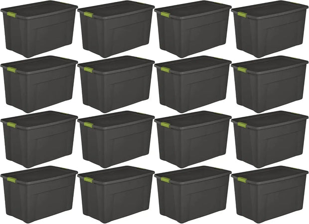 Stackable 35 Gallon Storage Tote Box with Latching Container Lid for Home and Garage Space Saving Organization, Gray (8 Pack)